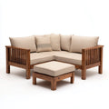 Salon de jardin d’angle 3 pièces beige et brun en acacia massif avec ottoman 200 x 200 x 75 cm