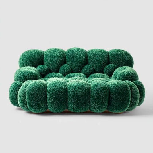 Canapé 3 places vert émeraude 230 x 105 x 75 cm en polyester bouclé forme arrondie