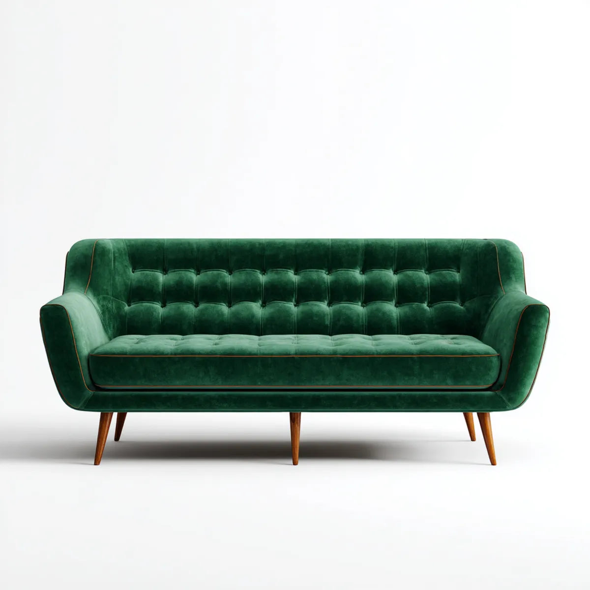 Canapé droit 3 places vert émeraude 210 x 88 x 85 cm en velours de polyester avec pieds en hévéa massif