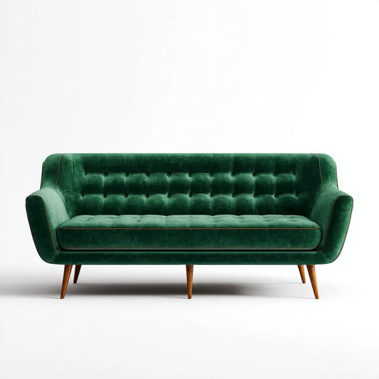 Canapé droit 3 places vert émeraude 210 x 88 x 85 cm en velours de polyester avec pieds en hévéa massif