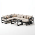 Salon de jardin d'angle 4 pièces beige et noir en aluminium et polyester forme L 280 x 210 x 65 cm