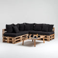 Salon de jardin d’angle 2 pièces noir en pin massif avec coussins 240 x 160 cm
