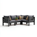 Salon de jardin d’angle 3 places noir 210 x 210 cm en acacia massif forme L