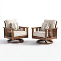 Lot de 2 fauteuils lounge de jardin pivotants marron et crème en bois massif forme rectangulaire 83 x 78 x 86 cm
