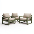 Lot de 3 fauteuils lounge de jardin vert olive et beige 76 x 75 x 70 cm en aluminium forme rectangulaire