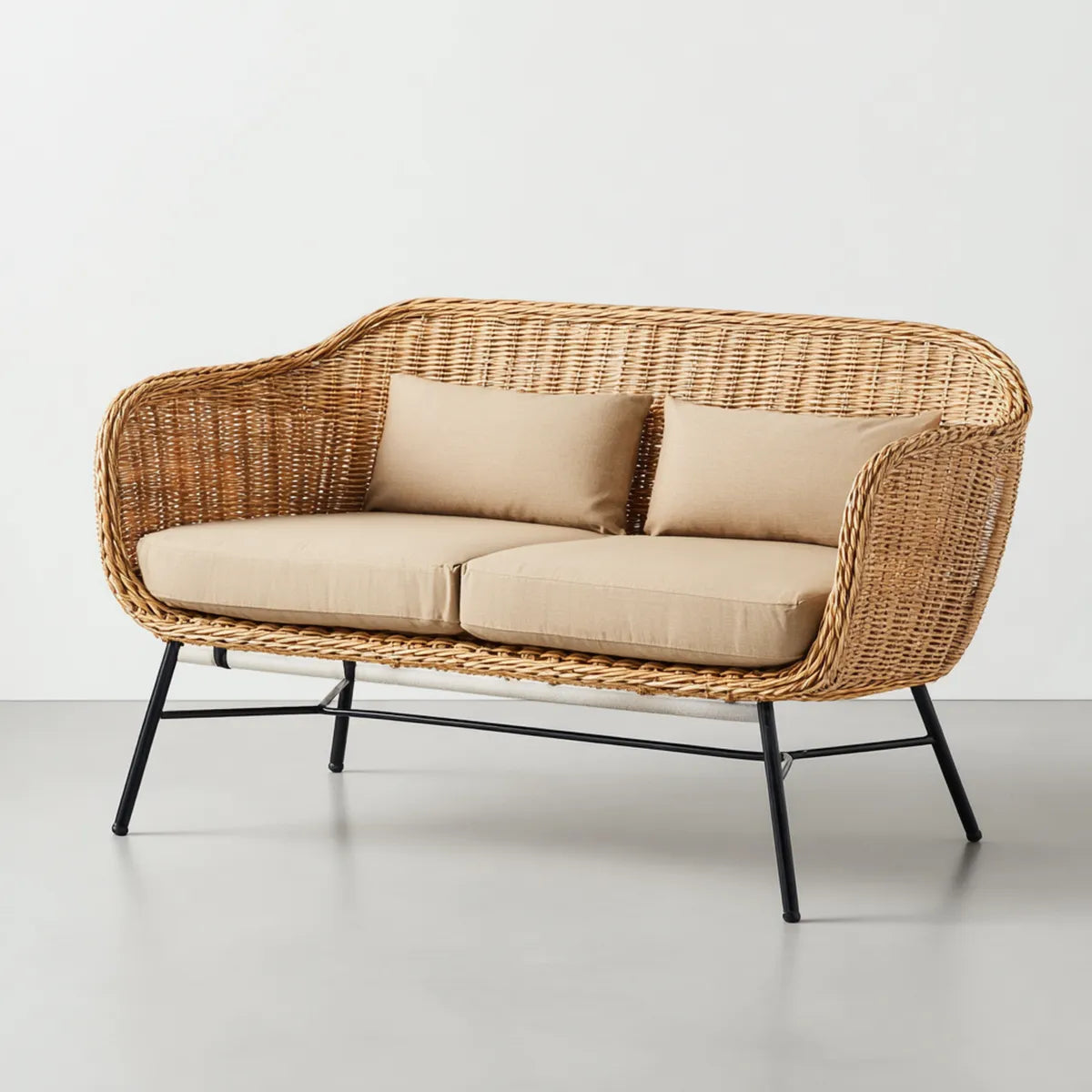 Canapé de jardin 2 places en rotin naturel tressé beige 130 x 75 x 80 cm