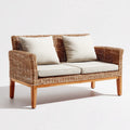 Canapé de jardin 2 places beige et naturel en rotin synthétique PE avec structure en acacia 130 x 75 x 78 cm
