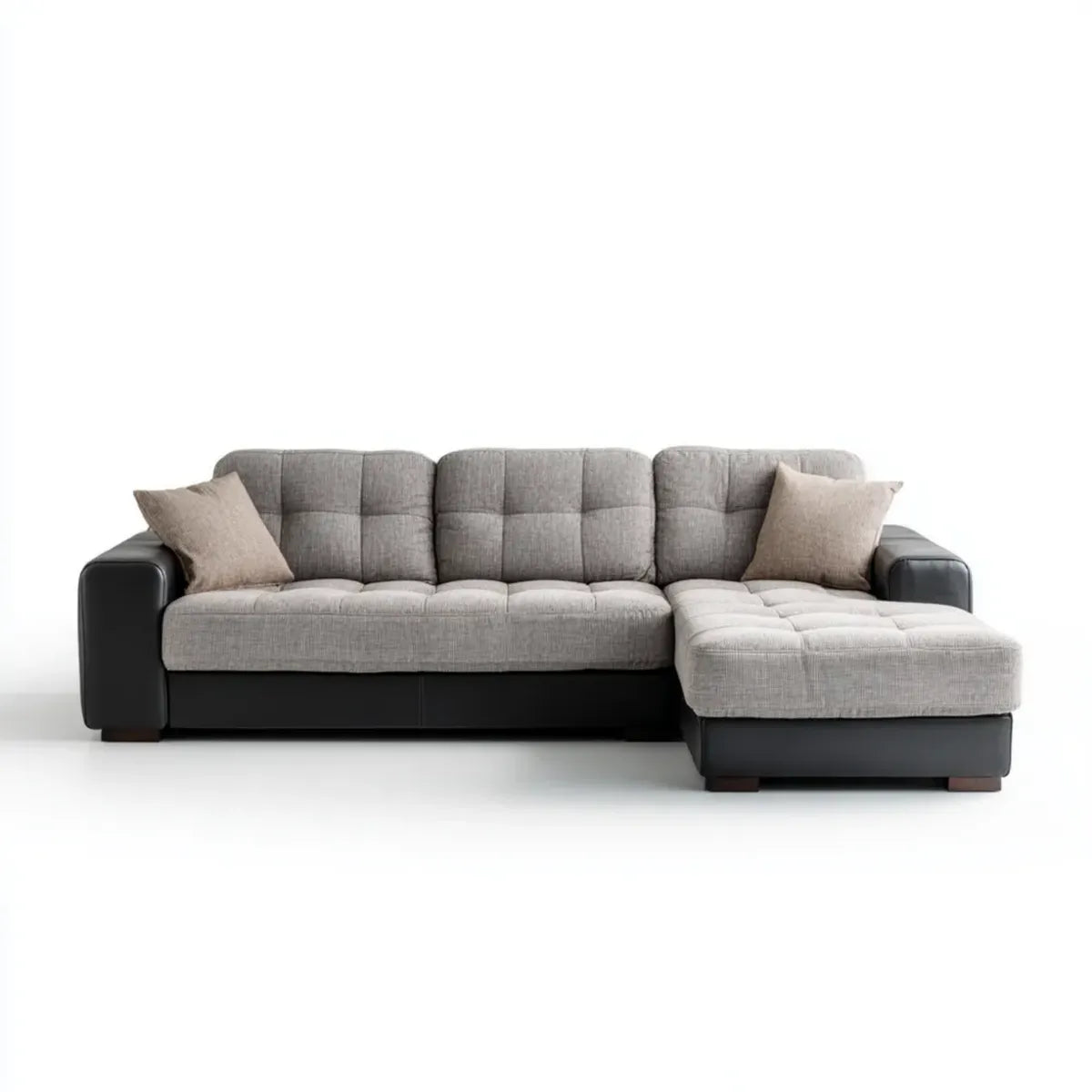 Canapé d'angle droit 4 places gris et noir 260 x 160 x 85 cm en polyester et cuir synthétique PU