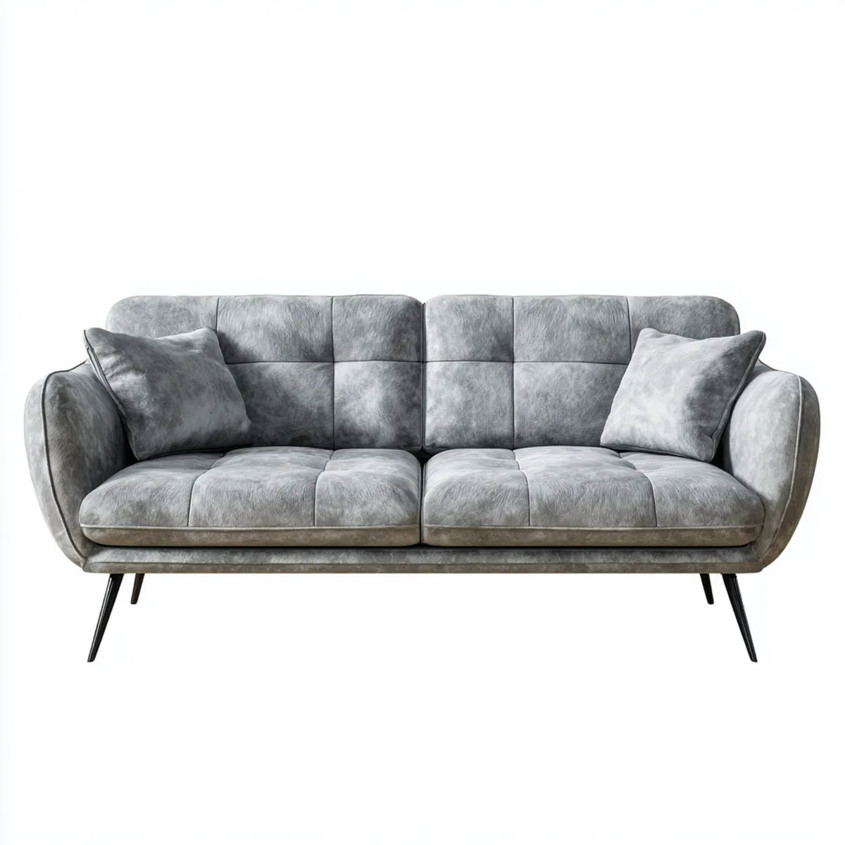 Canapé droit 3 places gris 210 x 90 x 85 cm en velours de polyester avec pieds en acier