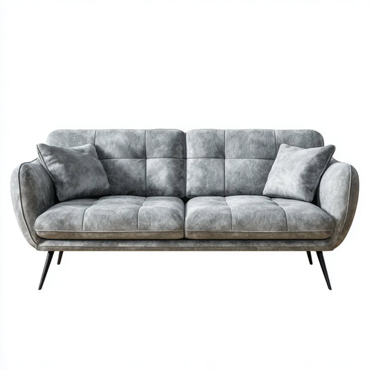 Canapé droit 3 places gris 210 x 90 x 85 cm en velours de polyester avec pieds en acier