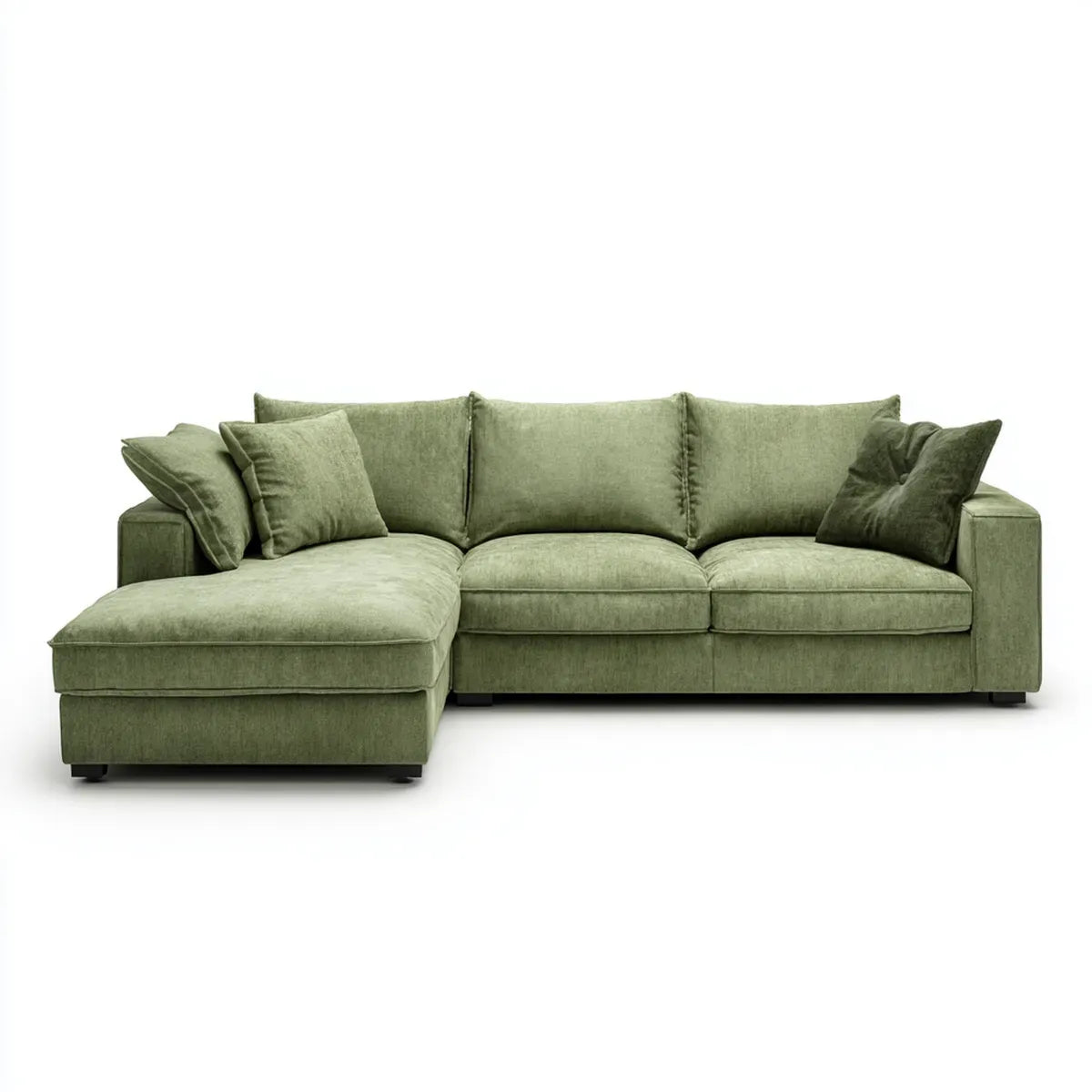 Canapé d’angle gauche 4 places vert olive en velours de polyester 260 x 160 x 85 cm