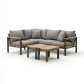 Salon de jardin d'angle 5 places gris avec tables basses en acier et bois d'acacia 218 x 218 cm